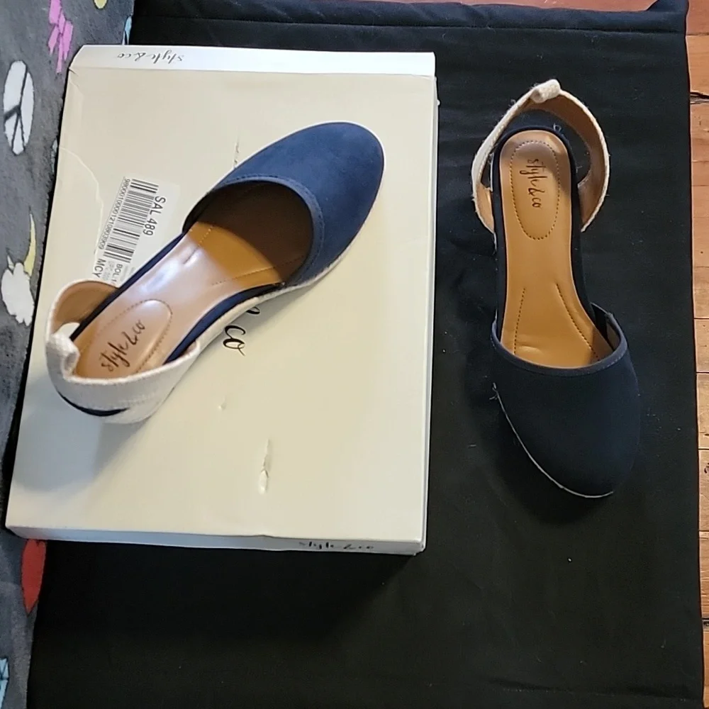 Style & Co. Navy Blue Espadrille Wedge Sandals